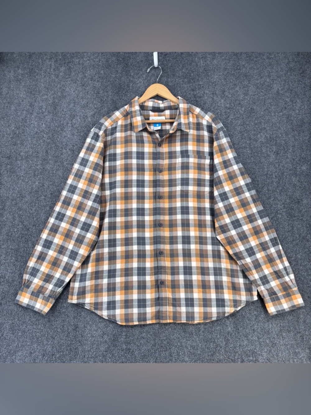 Columbia Hardy Ridge Long Sleeve Gray & Orange Plaid Men’s XL Outdoor Casual